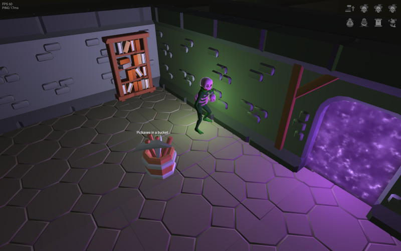 A dungeon room below a crypt, lit by a glowing exit portal