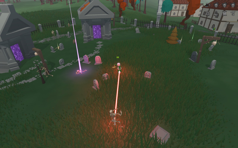 Casting a spell at skeletons in a crypt yard